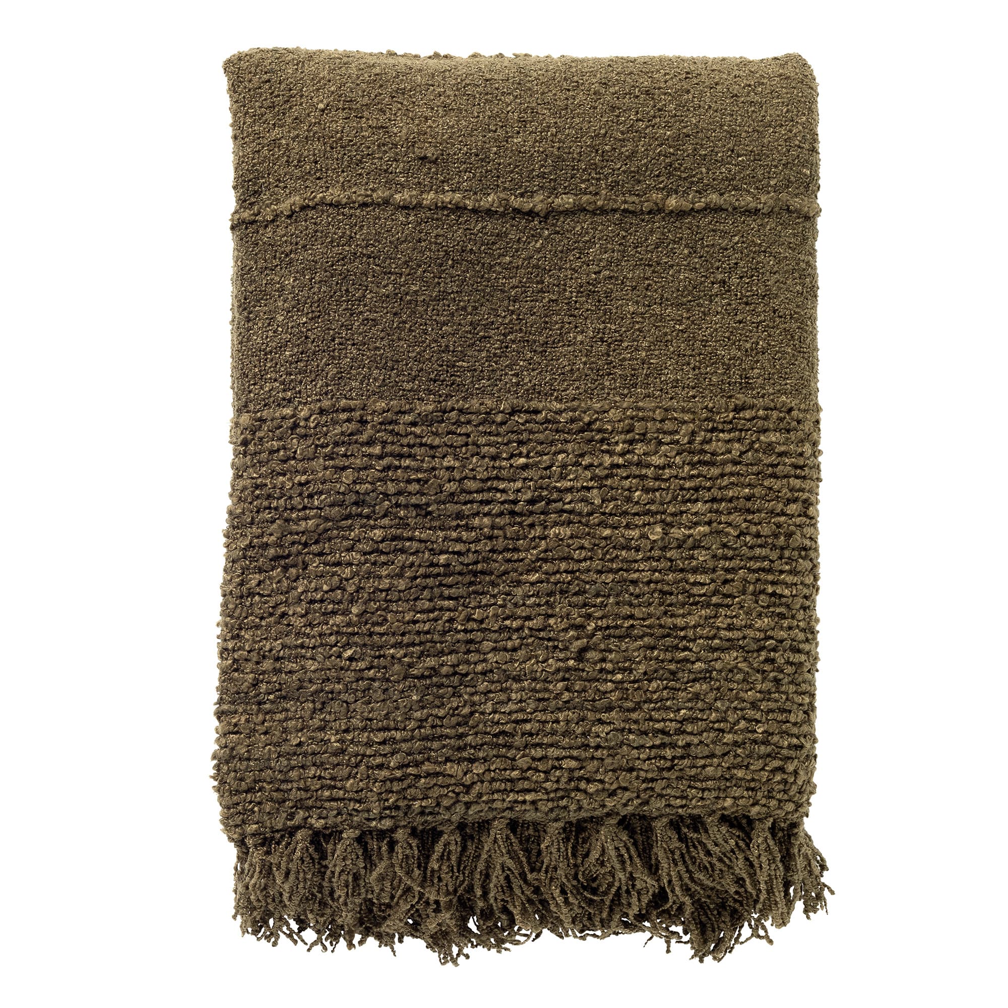 olijfgroene plaid van Dutch Decor met afmeting 140x180 cm met franjes, duurzaam en stijlvol accessoire voor je interieur